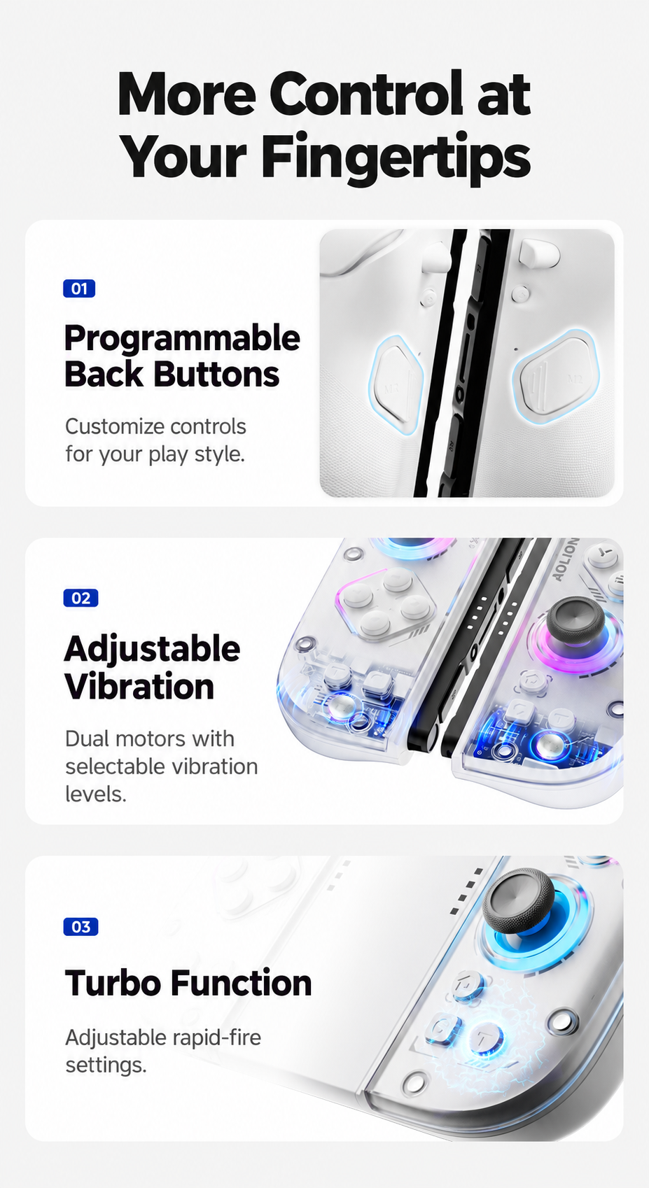 AOLION J30 programmable back buttons, adjustable dual-motor vibration and Turbo function