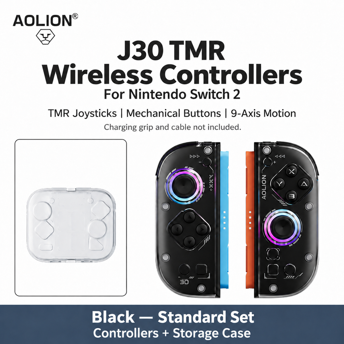 AOLION J30 TMR wireless controllers, Black standard set with storage case; charging grip and cable not included