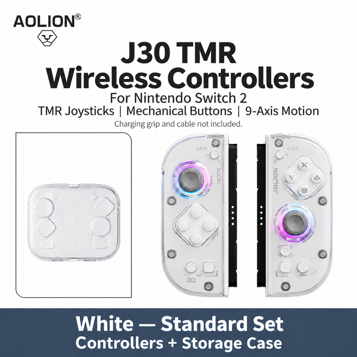 AOLION J30 TMR wireless controllers, White standard set with storage case; charging grip and cable not included
