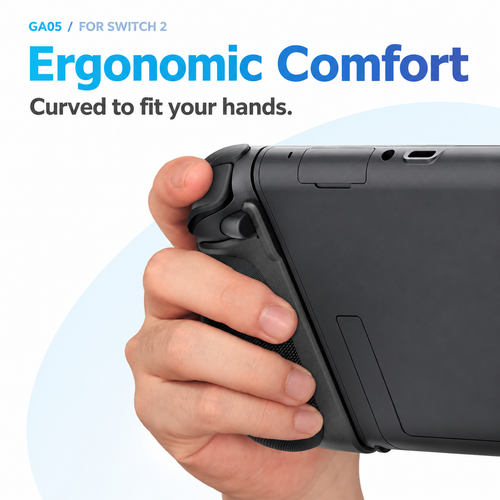 GA05 contoured grips for Joy-Con 2, shown in handheld use; console and controllers not included